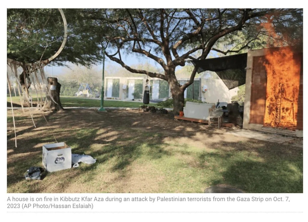 A House On Fire In Kibbutz Kfar During An Attack By Palestinian Terrorists From Gaza Strip On Oct 7th 2023 A House On Fire In Kibbutz Kfar During An Attack By Palestinian Terrorists From Gaza Strip On Oct 7th 2023